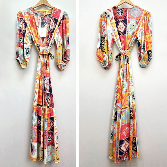 NWT Carolina K Debra Maxi Dress/Cover Up in Terracotta Tile Pattern, Sz S - Picture 4 of 12